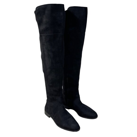 Ann Taylor OTK Carlene Boot Black Flat Suede Size 8 Almond Toe - Picture 1 of 11